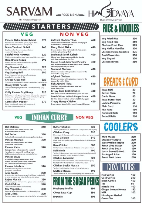 Sarvam Food Menu — page 1